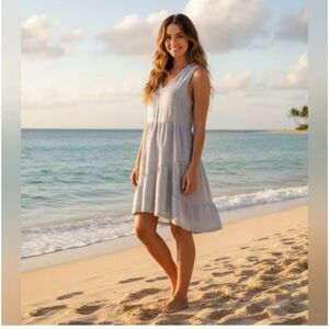 Lucky Brand 100% Linen Blue Pin Stripe MIDI Dress!